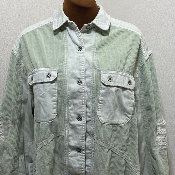 We The Free Corduroy Distressed Button Down Long Sleeve Shirt Women's Size XS - Picture 2 of 8
